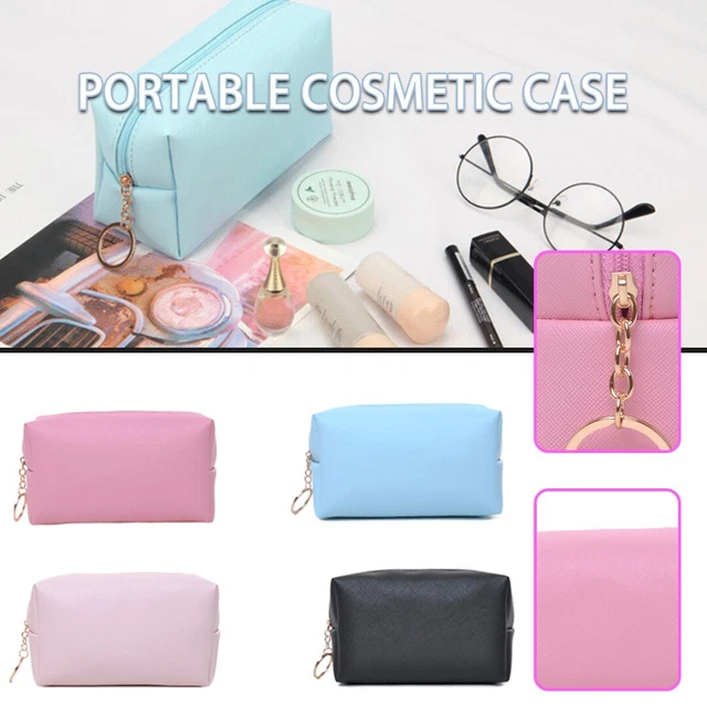 Leather Makeup Bag Travel Organizer Small Cosmetic Pouch Portable Toiletry AB