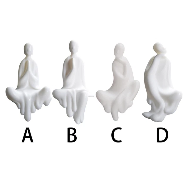 Weißer Keramik-Mönch sitzender Buddha-Figuren-Ornamente, handgefertigt,