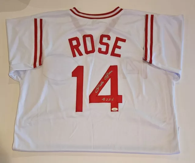 Pete Rose Signed Auto Cincinnati Reds Baseball Jersey w/4256 MLB JSA Sticker