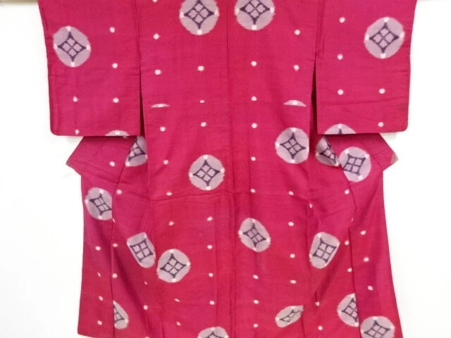 42559# Japanese Kimono / Antique Kimono / Meisen /Woven Flower & Shippo Patt