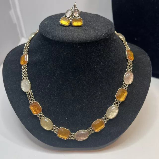 Beautiful Liz Claiborne LC Glow Sparkle Cabochon Necklace Earrings Set
