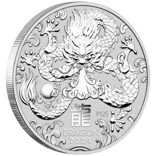 1/2 Oz 9999 Silver Australian Lunar Series III 2024 Year Dragon Perth Mint Coin