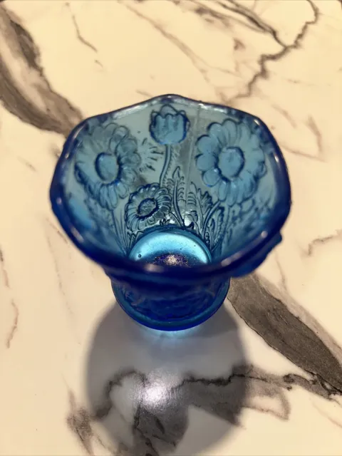 Vintage Aqua Blue Daisy Floral Glass Candle Sconces 4" Peg Light