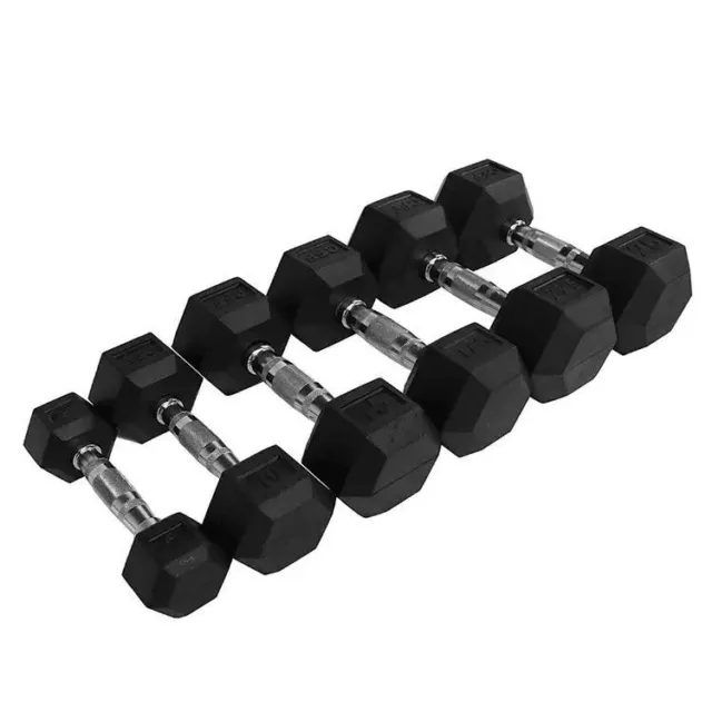 Hex Dumbells Cast Iron Rubber Encased 2.5kg-30kg Home Gym Weights Set Pairs