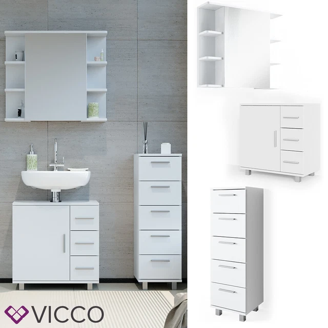Set Mobili Bagno Vladon Aloha - Mobile Con Lavabo, Specchio LED E 2 Pensili, Bianco Opaco/Lucido E Rovere