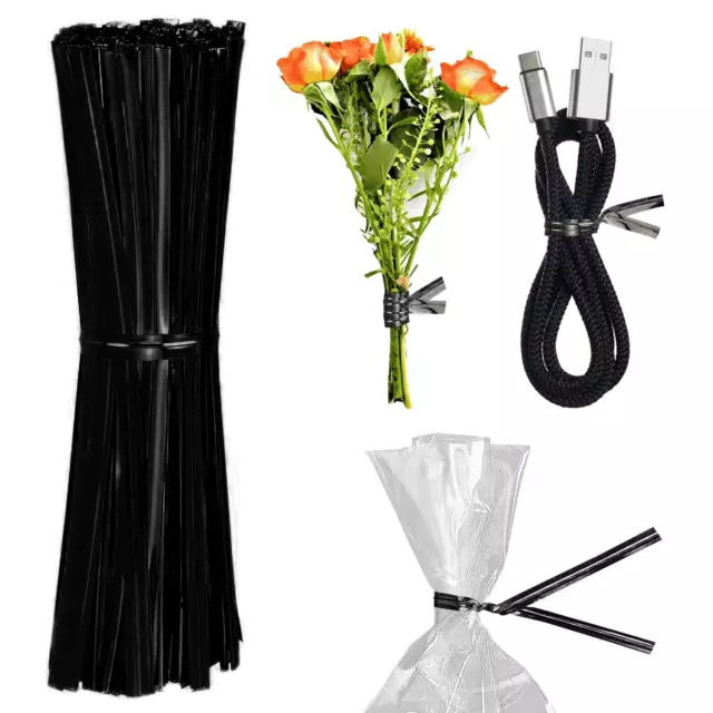 New Uline 1000 black 4inch twist ties for cable gift garbage bag use  s-566bl 