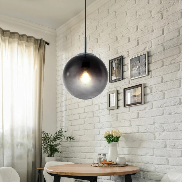 Pendelleuchte Hängelampe Deckenleuchte Retro Glas Kugel Wohnzimmerleuchte rauch