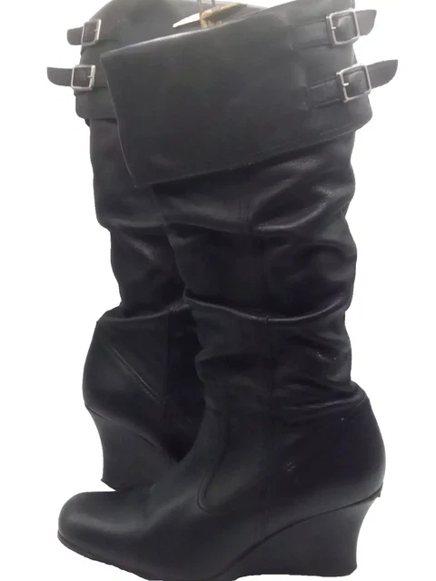 EVANS FLEXISOLE WOMENS Black Leather Mid Calf Biker Boots UK 8 15.99 PicClick UK