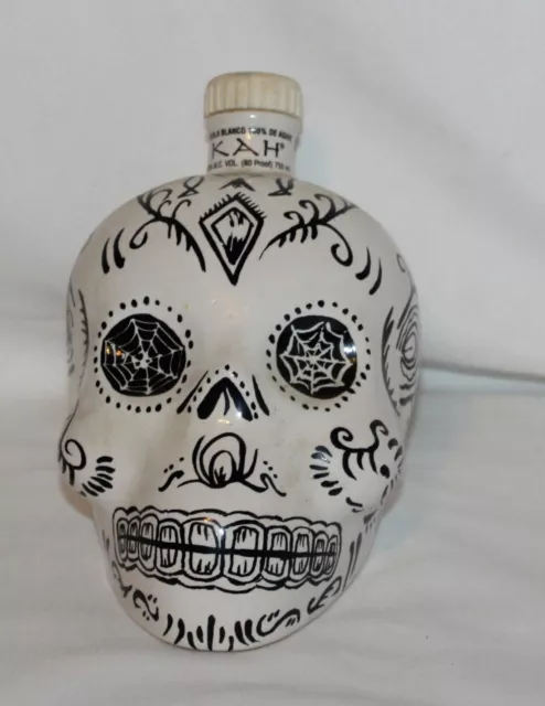 Kah Tequila Day of the Dead Empty 750ml Sugar Skull Glass White Bottle &Stopper Kah Tequila Day of the Dead Empty 750ml Sugar Skull Glass White Bottle &Stopper