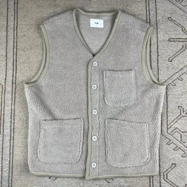 Folk Ford Gilet Sherpa Borg Fleece Vest Teddy Body Warmer Size 4 - L Stone