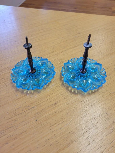 Antique Peacock Blue Glass Curtain Tie Backs 1 Pair 5