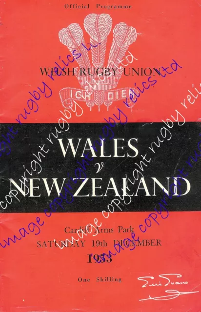 Wales v New Zealand Last Welsh victory over the All Blacks 1953 RUGBY PROGRAMME