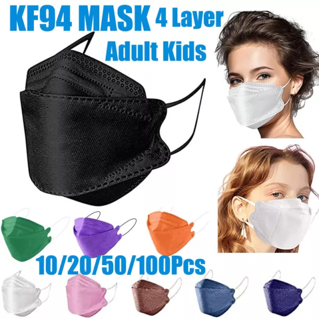 100Pcs KF94 Face Masks Adult/Kids 4-Layer Filter Protective Comfortable Mask