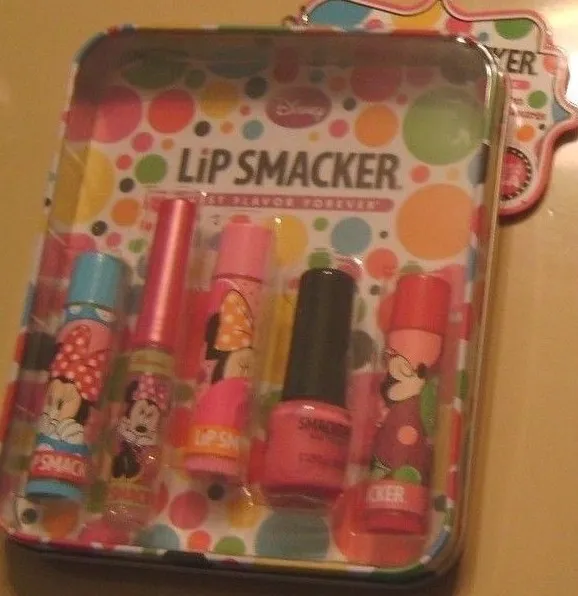 Nib Disney Minnie Mouse Set-Lip Smackers 5 Piece Gift Set-New In Boxed Tin!