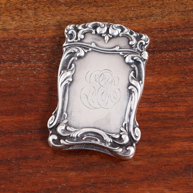 Large Simons Bros Rococo Sterling Silver Match Safe Scrollwork Monogram Leh
