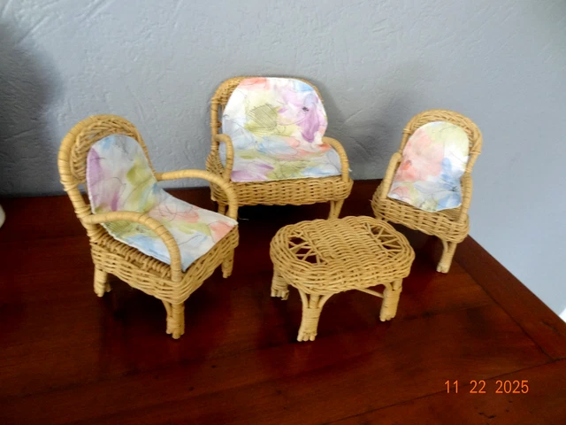 Salon de jardin en rotin pour poupées - vintage | Selency