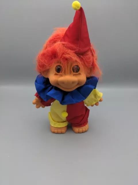 VINTAGE 1990's large 8" RUSS BERRIE TROLL doll in CLOWN costume red hair VGC