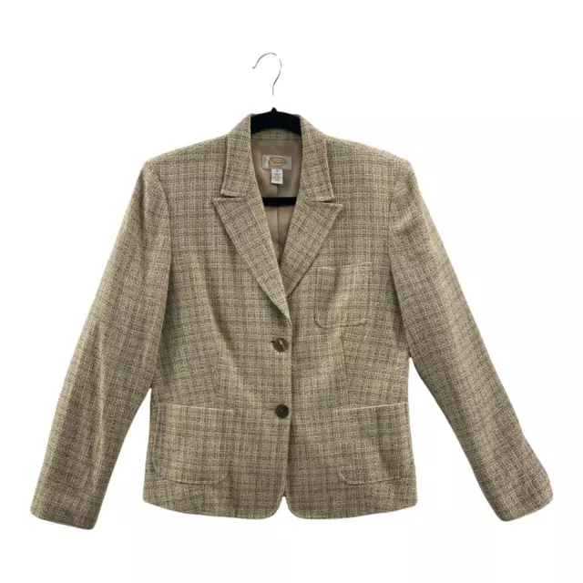 Talbots Womens Tweed Suit Jacket Blazer Gray Beige Pocket Long Sleeve Button 10