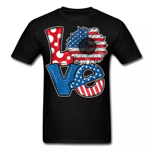 LOVE shirt Sunflower American Flag 4th Of July Patriotic T-Shirt