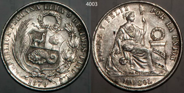 Peru Silver Sol 1870 YJ Crown Uncirculated 90% PE70