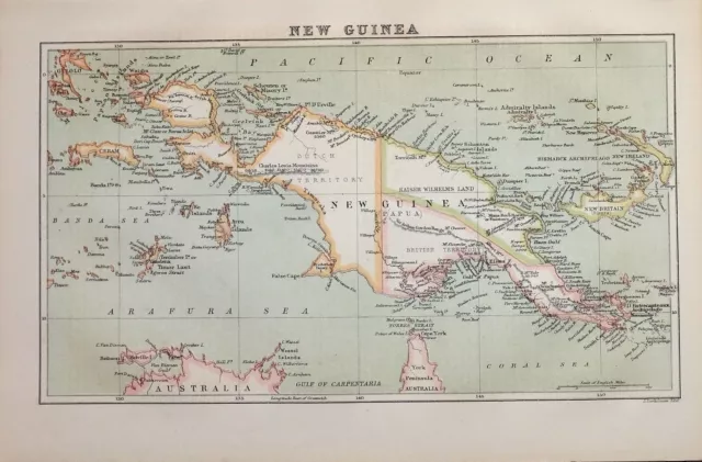 1885 Karte Neu Guinea Papua Kaiser Wilhelms Land Neu Britain Bismarck Archipel