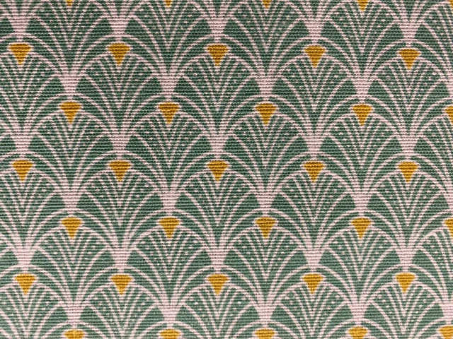 Deco Fan EMERALD GREEN Ochre ivory 140cm wide Curtain/Upholstery Fabric