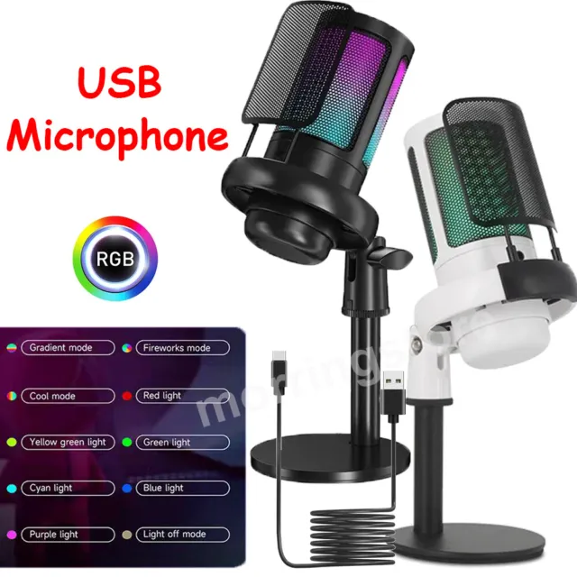 Microphone USB Condenser Podcast with RGB Light For Gaming Recording Streaming