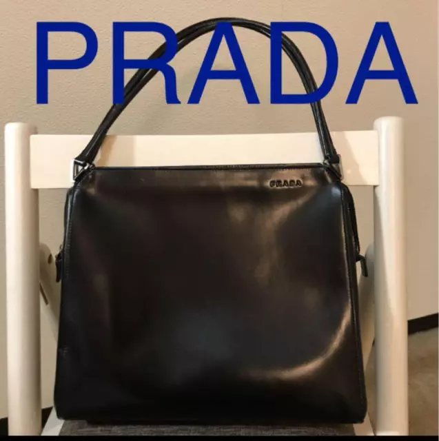 Prada Leather Shoulder Bag Old Black Medium Women Italy