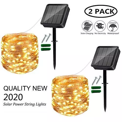 Lezonic Solar String Lights Outdoor, 2Pack 120 LED Solar Garden Lights