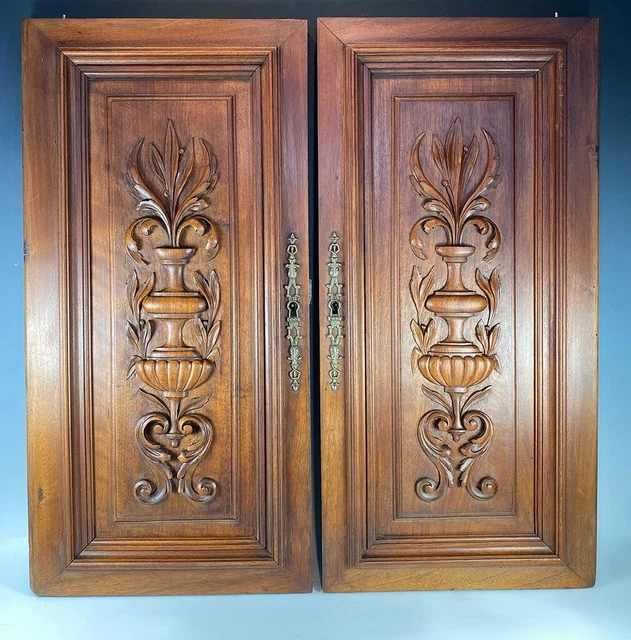 Pair Antique French Neoclassical Walnut Hutch,  Cabinet Doors, Cabinetry Panels