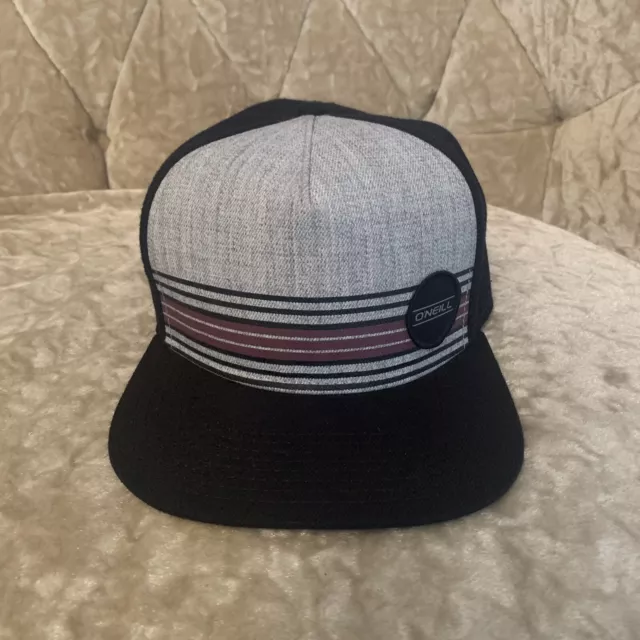 O’Neill Hat Mens One Size Snapback Black Gray Striped Adjustable Ball Cap Wool