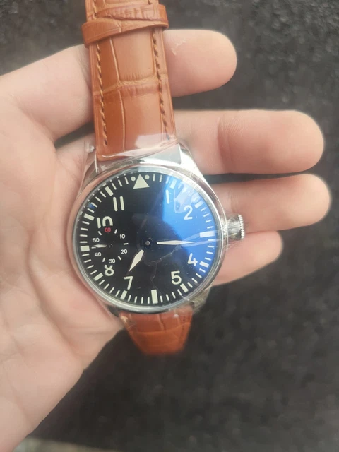 Mens Homage Watch 44mm pilot 6497 Movement Manual Wind leather Sterile Black