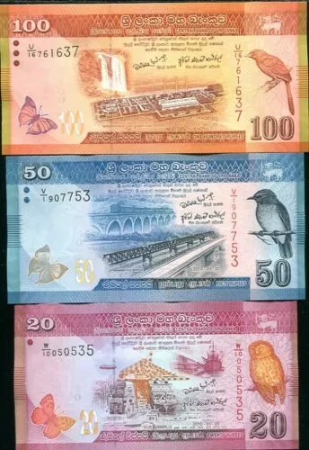 Sri Lanka (Set 3) Stück 20, 50, 100 Rupees Motiv Zufall Versand Datum P123,