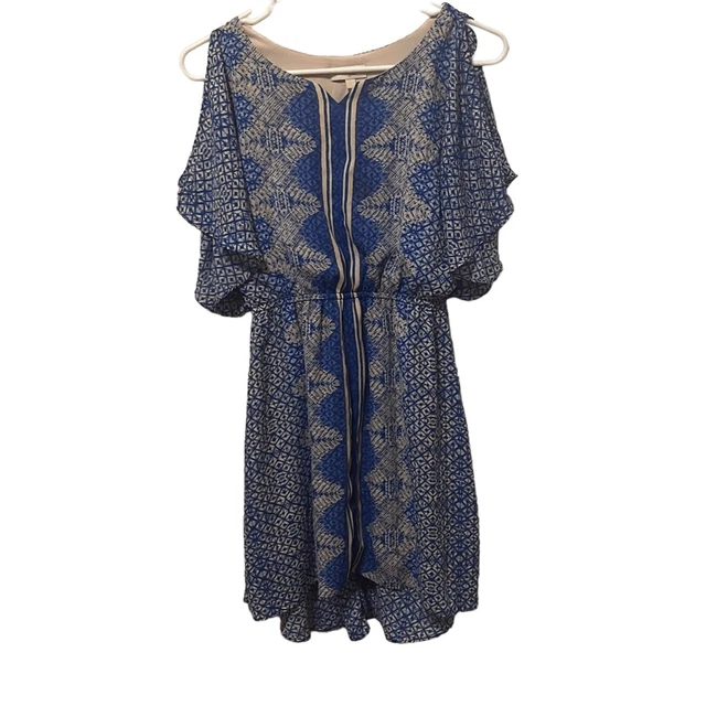 GB Girls Girls Large Blue Abstract Print Flowy Cold Shoulder Elastic Waist Dress