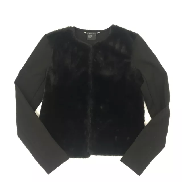 A/X Armani Exchange Womens Black Faux Fur Trimmed Jacket size Xsmall