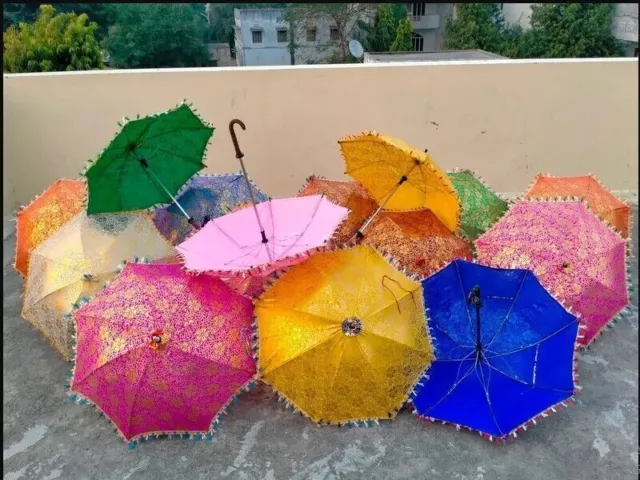 Decorative Indian Umbrella Hand Embroidered Vintage Sun Shade Parasol