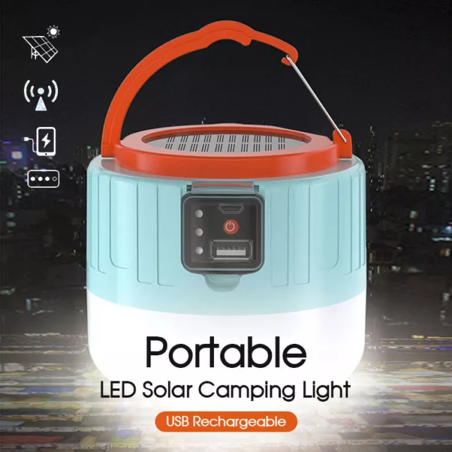 Portable LED Solar Camping Light Lantern Outdoor Tent Lamp USB Rechargeable AU