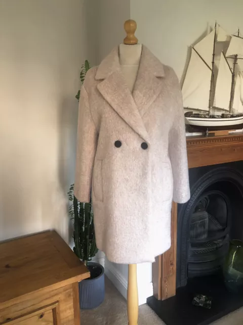 ZARA PALE PINK Buttoned Double Breasted Wool Coat Size L UK14