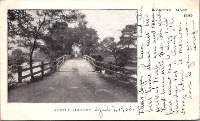 Concord MA Battle Ground rude bridge that arched the flood c1905 vtg postcar