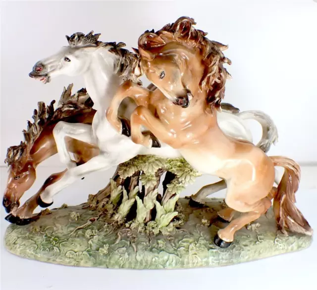 Large Vintage Carlo Mollica  Italian Capodimonte Figure Group Of Horuses