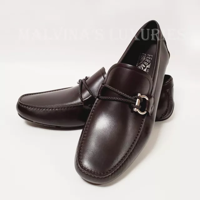 SALVATORE FERRAGAMO SHOES Front Driving Loafers Leather Braided Gancini ...