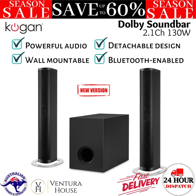KOGAN 2.1CH DETACHABLE 130W Dolby Bluetooth Soundbar Subwoofer Home