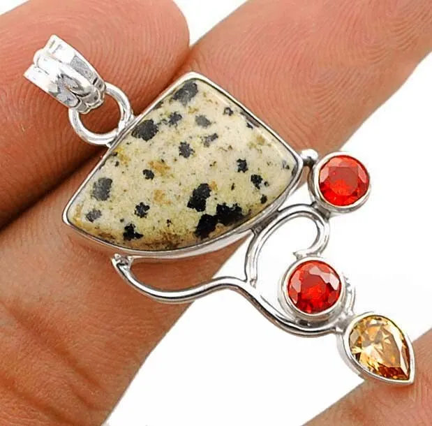 Natural Dalmatian Jasper 925 Solid Sterling Silver Pendant Jewelry NW15-2