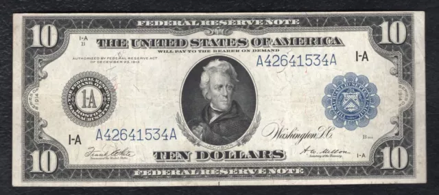FR. 907a 1914 $10 TEN DOLLARS FRN FEDERAL RESERVE NOTE BOSTON, MA VERY FINE+