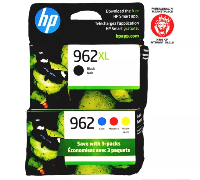 4 Pack HP 962XL Black & 962 Cyan/Magenta/Yellow Original Factory Sealed New25/26