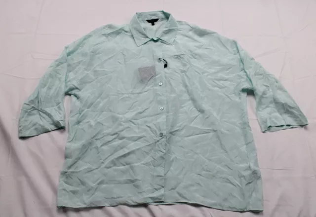 Massimo Dutti Women's 100% Habotai Silk Button-Up Shirt NC3 Turquoise Medium NWT