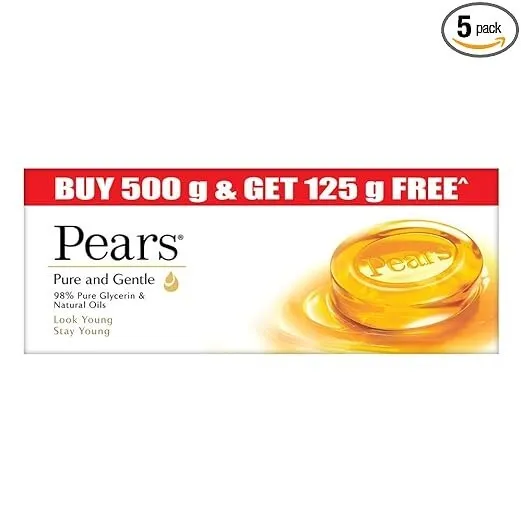 Pears Pure & Gentle Soap Bar (Combo Pack of 5) - With Glycerin for Soft, Glowing