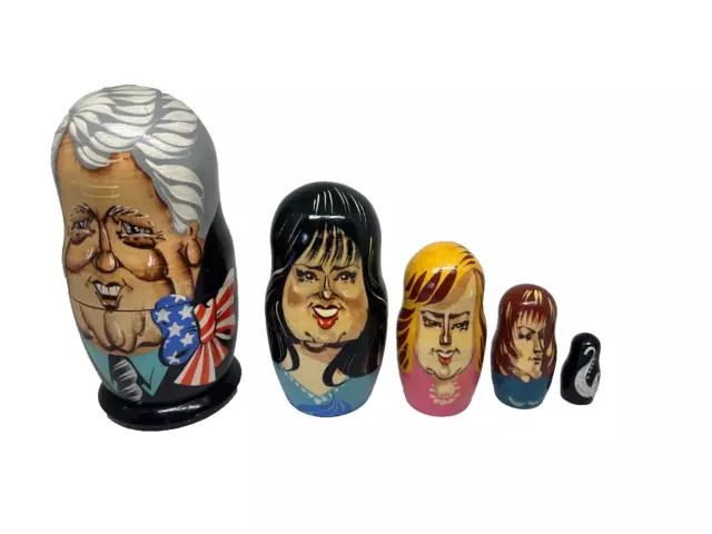 Presidential Toys Bill Clinton Monika Hillary 5 Nesting Dolls Wood