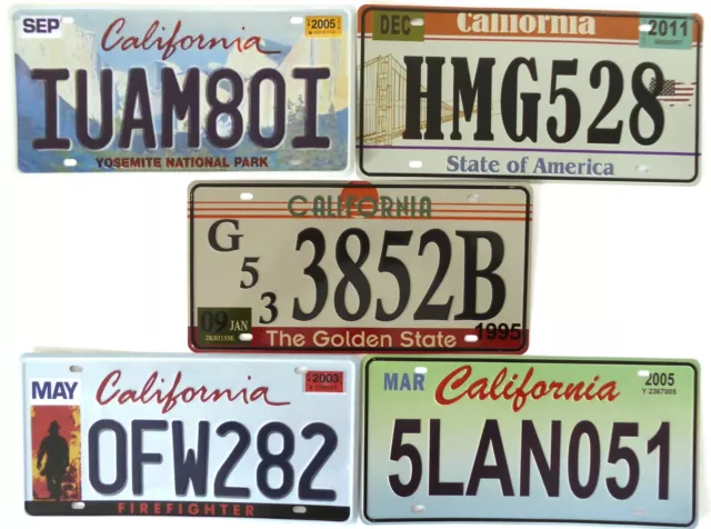 Set of 5 USA License Plates CALIFORNIA - WALL METAL DECOR SIGN