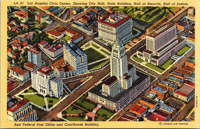 Aerial View Downtown Los Angeles Buildings California CA c1936 Unposted Postcard